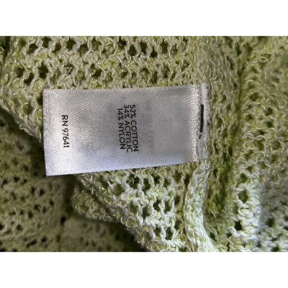 J jill Crochet Mesh Beachy CoastalCore Summer Yellow Greenish Ribbed 3/4 Sleeve - Picture 8 of 10
